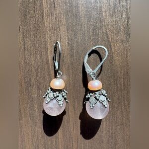 Rose Quartz w/ Pearl Earrings